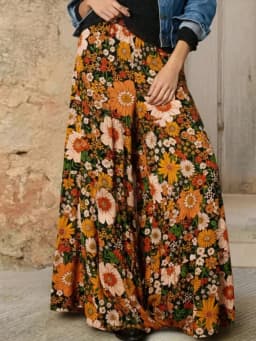 Plus-Size Women's Floral Print Loose Wide-Leg Pants, Elegant with Pockets, Suitable for Vacation and Countryside Style, Everyday Casual Wear, Romantic Pants That Can Be Worn in All Seasons