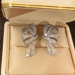 Huitan Gorgeous Bow Drop Earrings Paved Sparkling CZ Silver Color/Gold Color Exquisite Ribbon Earrings Trendy Jewelry for Women