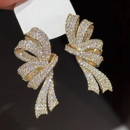 Huitan Gorgeous Bow Drop Earrings Paved Sparkling CZ Silver Color/Gold Color Exquisite Ribbon Earrings Trendy Jewelry for Women