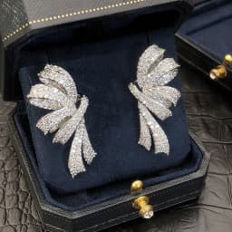 Huitan Gorgeous Bow Drop Earrings Paved Sparkling CZ Silver Color/Gold Color Exquisite Ribbon Earrings Trendy Jewelry for Women