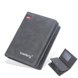 Baellerry Men's PU Leather Short Wallet Vintage Big Capacity with Zipper Coin Pocket Male Card Holder And Money Purse