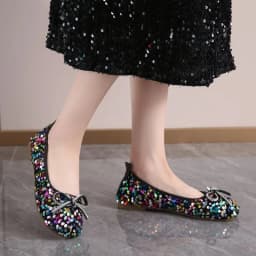 2026 Women Bling Flats Shoes Casual Walking Shoes Spring New Round Toe Bowtie Female Fashion Brand Dress Zapatillas Mujer