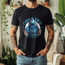 2026 Summer 100% Cotton Cookie’s Gym Graphic Oversized Tee Cookie Monster 1966 Retro Funny Cartoon Themed Short Sleeve