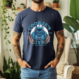 2026 Summer 100% Cotton Cookie’s Gym Graphic Oversized Tee Cookie Monster 1966 Retro Funny Cartoon Themed Short Sleeve
