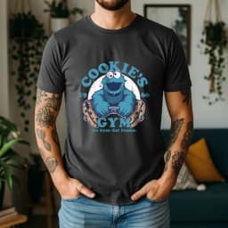2026 Summer 100% Cotton Cookie’s Gym Graphic Oversized Tee Cookie Monster 1966 Retro Funny Cartoon Themed Short Sleeve