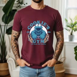 2026 Summer 100% Cotton Cookie’s Gym Graphic Oversized Tee Cookie Monster 1966 Retro Funny Cartoon Themed Short Sleeve