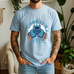 2026 Summer 100% Cotton Cookie’s Gym Graphic Oversized Tee Cookie Monster 1966 Retro Funny Cartoon Themed Short Sleeve