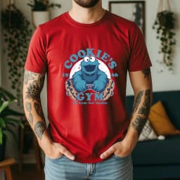 2026 Summer 100% Cotton Cookie’s Gym Graphic Oversized Tee Cookie Monster 1966 Retro Funny Cartoon Themed Short Sleeve