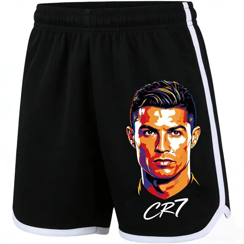 Summer New Printed Cristiano Ronaldo Fashionable Casual Black Sports Shorts, Adult Children Trendy Quick Drying Sports Pants