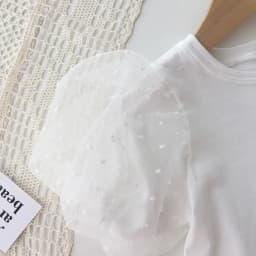 2026 New Summer Baby White Mesh Splice Puff Sleeve Top Girls Short Sleeve Base Shirt Fashionable Toddler T-Shirt