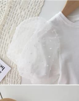 2026 New Summer Baby White Mesh Splice Puff Sleeve Top Girls Short Sleeve Base Shirt Fashionable Toddler T-Shirt