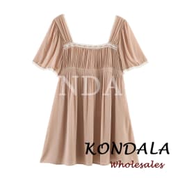 KONDALA Chic Solid Fashion 2026 Spring Woman Lace Dress Patchwork Khaki Mini Casual Dress Backless Streetwear Female Vestidos