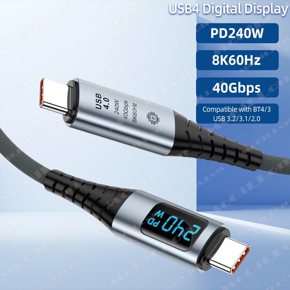USB 4.0 Type C to Type C Cable 8K HD 40Gbps 240W Fast Charge with Digital Display For Thunderbolt 4 for Phone Tablet USB C Cable