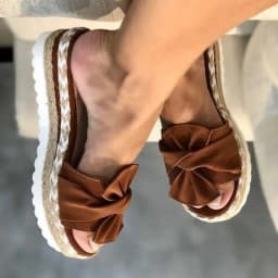 Women Bowknot Weave Sandals Wedge bottom Casual Daily Comfy no Slip vacation beach Slippers Elegant Summer Breathbale shoes
