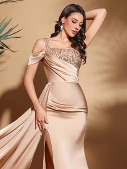 Stylish Slim Party Dress, Asymmetrical Design Dress, Suitable for Parties and Banquets, Ladies Dress Wedding Dress