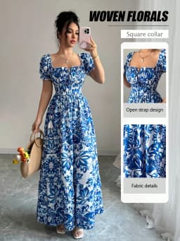 Women's Casual Dresses Puff Sleeve Floral Print Tie Front Dress Boho Dress Vacation Beach Picnic Date Party Summer Dress