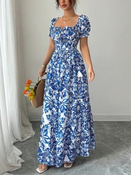 Women's Casual Dresses Puff Sleeve Floral Print Tie Front Dress Boho Dress Vacation Beach Picnic Date Party Summer Dress