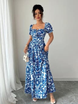 Women's Casual Dresses Puff Sleeve Floral Print Tie Front Dress Boho Dress Vacation Beach Picnic Date Party Summer Dress