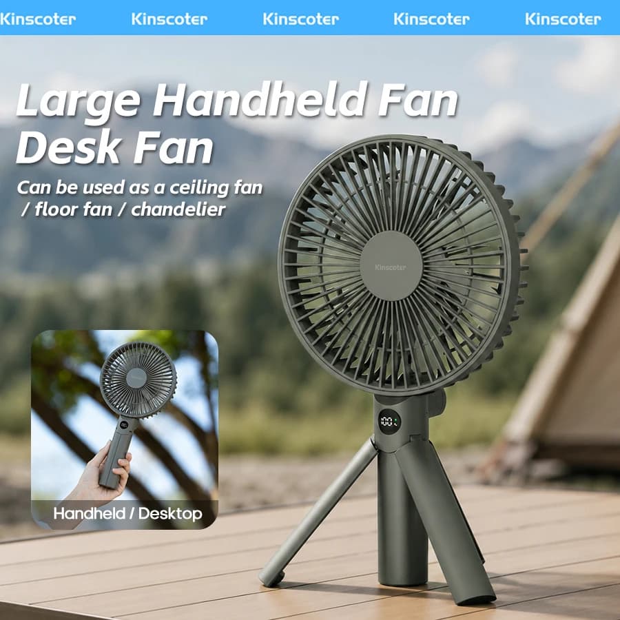 New Foldable Tripod Handheld Fan 3000mAh Multifunctional Portable Rechargeable Fan 4 Speed with LED Display for Outdoor Travel