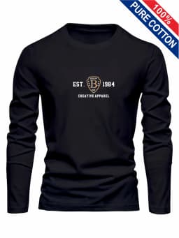 Men's 100% Pure Cotton Loose and Comfortable Casual Sports THE ORIGINALS Letter Printed Round Neck Long Sleeved T-Shirt Top