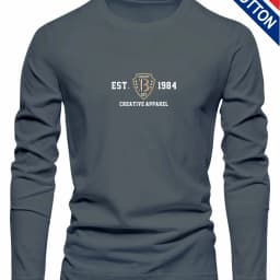 Men's 100% Pure Cotton Loose and Comfortable Casual Sports THE ORIGINALS Letter Printed Round Neck Long Sleeved T-Shirt Top