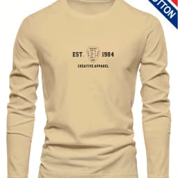 Men's 100% Pure Cotton Loose and Comfortable Casual Sports THE ORIGINALS Letter Printed Round Neck Long Sleeved T-Shirt Top