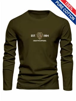 Men's 100% Pure Cotton Loose and Comfortable Casual Sports THE ORIGINALS Letter Printed Round Neck Long Sleeved T-Shirt Top