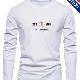 Men's 100% Pure Cotton Loose and Comfortable Casual Sports THE ORIGINALS Letter Printed Round Neck Long Sleeved T-Shirt Top