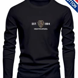 Men's 100% Pure Cotton Loose and Comfortable Casual Sports THE ORIGINALS Letter Printed Round Neck Long Sleeved T-Shirt Top