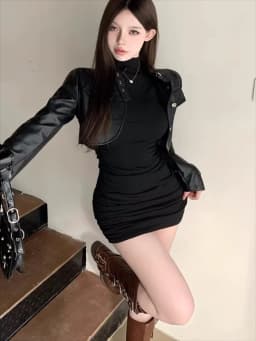 Sexy Tight Half High Collar Pleated Waist Mini Dress Spicy Girls Slim Dresses Bodycon Women Vestidos Cortos Party Mujer Clothin