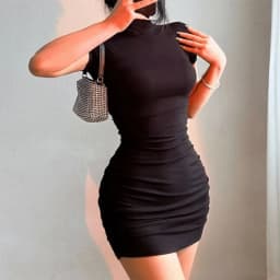 Sexy Tight Half High Collar Pleated Waist Mini Dress Spicy Girls Slim Dresses Bodycon Women Vestidos Cortos Party Mujer Clothin