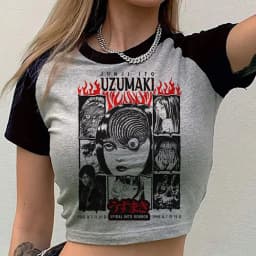 Junji Ito Shintaro Kago Tomie cropped top teen alternative  kawaii vintage baddie shirt vintage goth cute streetwear graphic