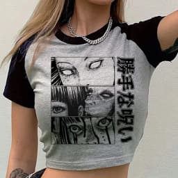 Junji Ito Shintaro Kago Tomie cropped top teen alternative  kawaii vintage baddie shirt vintage goth cute streetwear graphic