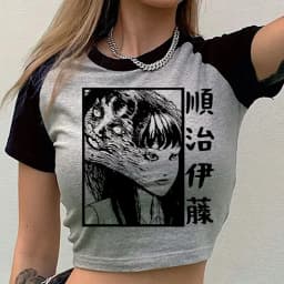 Junji Ito Shintaro Kago Tomie cropped top teen alternative  kawaii vintage baddie shirt vintage goth cute streetwear graphic