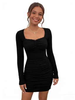Spring/Autumn New Arrival For Teens Long Sleeve Sheer Wrap Dress - Elegant Slimming Sexy And Flattering With A Cinched Waistline