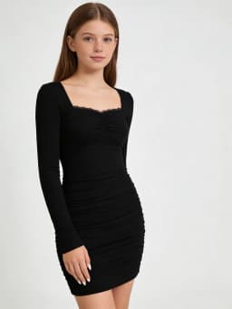 Spring/Autumn New Arrival For Teens Long Sleeve Sheer Wrap Dress - Elegant Slimming Sexy And Flattering With A Cinched Waistline