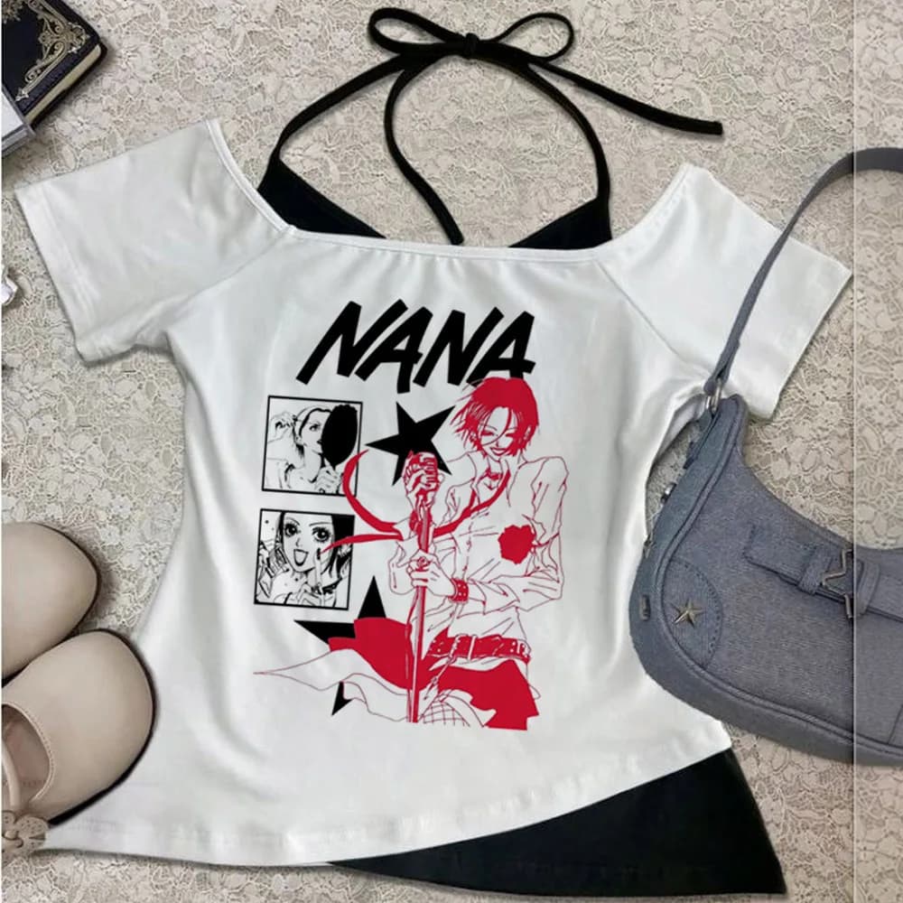 Nana cropped top girl graphic baddie alternative anime t shirt alternative emo 2000s gothic party