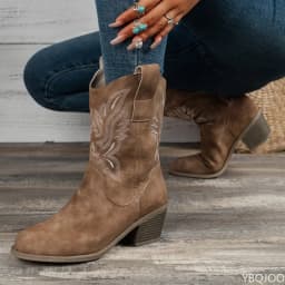Elegant comfortable women's shoes autumn winter embroidered thick heel women's boots retro minimalist midsole pointed boots