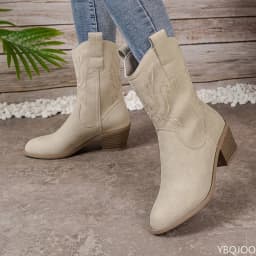 Elegant comfortable women's shoes autumn winter embroidered thick heel women's boots retro minimalist midsole pointed boots