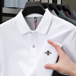 100% pure cotton summer fashion brand new men's short sleeved polo shirt exquisite bee embroidery casual breathable T-shirt top