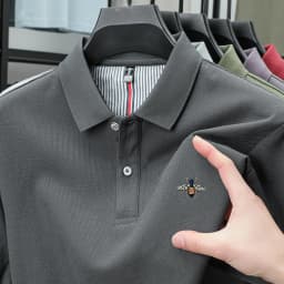 100% pure cotton summer fashion brand new men's short sleeved polo shirt exquisite bee embroidery casual breathable T-shirt top