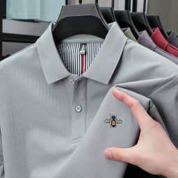 100% pure cotton summer fashion brand new men's short sleeved polo shirt exquisite bee embroidery casual breathable T-shirt top