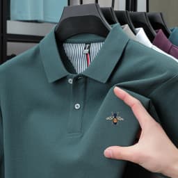 100% pure cotton summer fashion brand new men's short sleeved polo shirt exquisite bee embroidery casual breathable T-shirt top