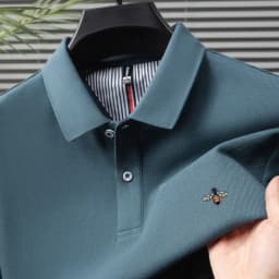 100% pure cotton summer fashion brand new men's short sleeved polo shirt exquisite bee embroidery casual breathable T-shirt top