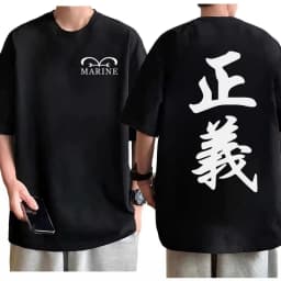 One Piece Marine Justice T-shirt Men Cotton Anime Graphic Tee Casual Streetwear Logo Breathable Fit Top 2026 New Summer