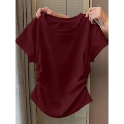 Y2K T Shirt Women Waist Gathered Slim Fit Short Sleeve Solid Color Summer Casual Streetwear Korean Fashion Vintage Women Clothes