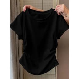 Y2K T Shirt Women Waist Gathered Slim Fit Short Sleeve Solid Color Summer Casual Streetwear Korean Fashion Vintage Women Clothes