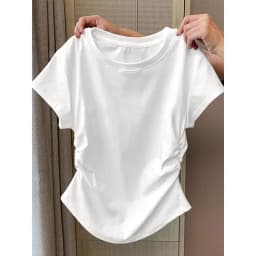 Y2K T Shirt Women Waist Gathered Slim Fit Short Sleeve Solid Color Summer Casual Streetwear Korean Fashion Vintage Women Clothes