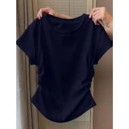 Y2K T Shirt Women Waist Gathered Slim Fit Short Sleeve Solid Color Summer Casual Streetwear Korean Fashion Vintage Women Clothes