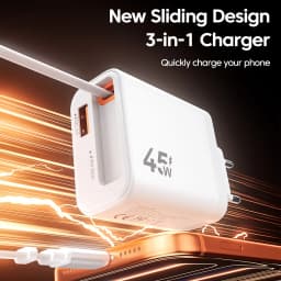 45w Charger 15wUSB + PD30w Type-C Retractable Wire Fast Charging Phone Adapter For iPhone 15-17 Xiaomi Samsung Huawei Cellphones